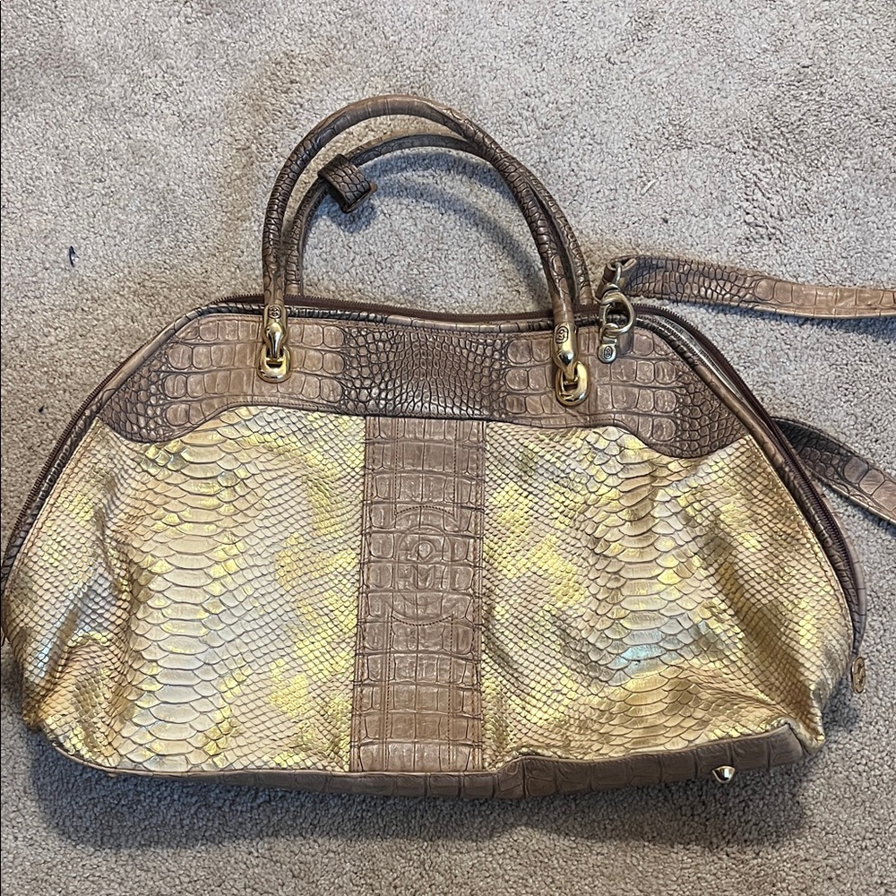 Marino Orlandi Brown and Gold Satchel